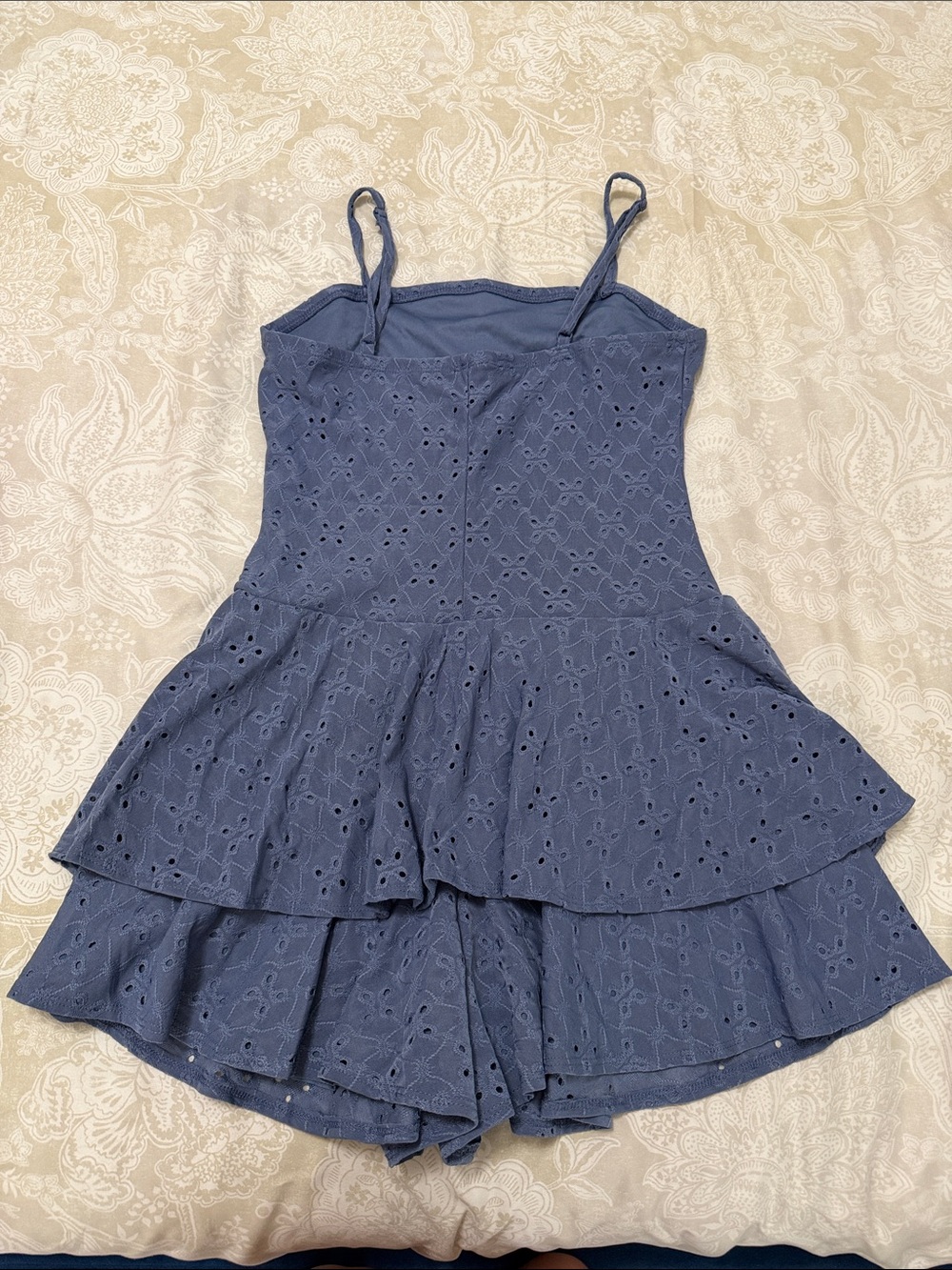 Blue Eyelet Ruffle Strap Romper - Picture 3 of 4